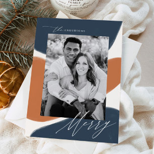 Navy & Rust Abstrakte Formen Weihnachts-Fotokart Feiertagskarte