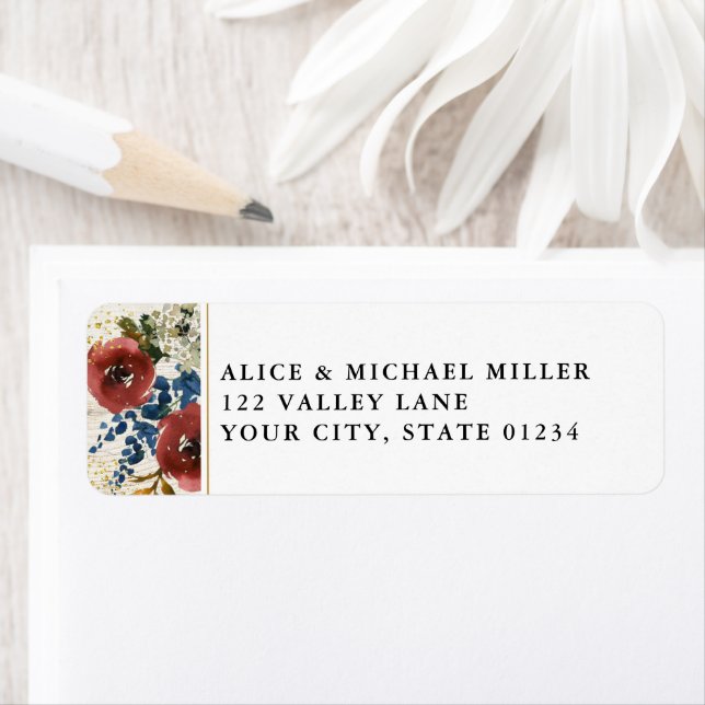 Navy & Rust Light Wood Rustic Blume Adresse (Insitu)