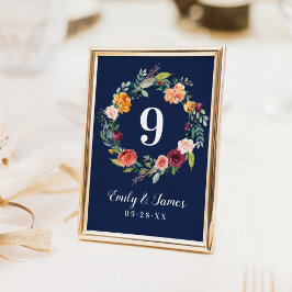 Navy Rustic Burgundy Fall Floral Wedgram Tischnummer