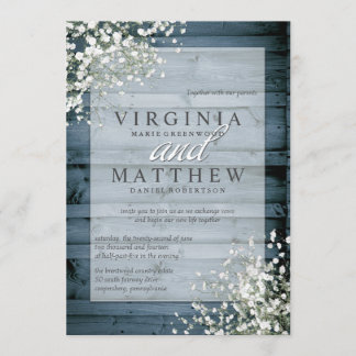 NAVY RUSTIC GIPSKRAUT WEDING EINLADUNG