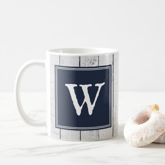 Navy Rustic Monogram Tasse (Mit Donut)