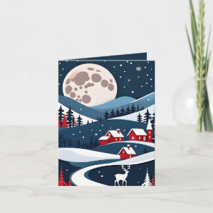 Navy Rustic Snowy Night Landschaft Weihnachtskarte Dankeskarte