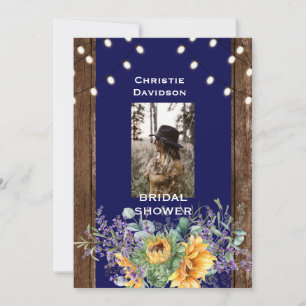 Navy Rustic Sonnenblume Foto Lichter Brautparty Einladung