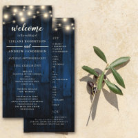 Navy Rustic Wood String Light Wedding