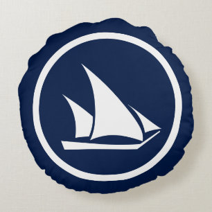 Navy-Sailboat-Seepferde nautisch Rundes Kissen