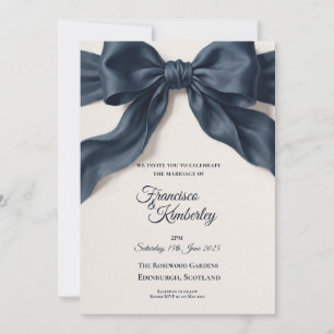 Navy Satin-Schleife Elegante Hochzeits-Einladung Einladung