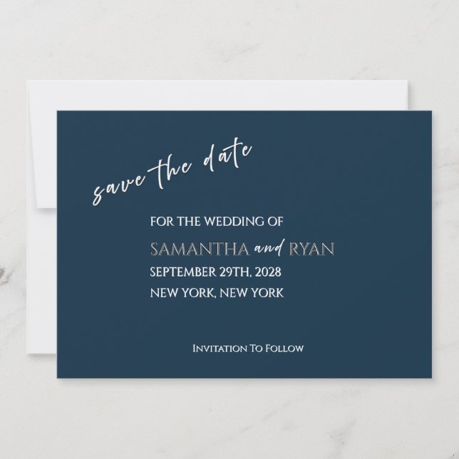 Navy Save-the-Date-Karte mit metallischem Silber Save The Date (Vorderseite)