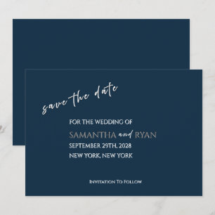 Navy Save-the-Date-Karte mit metallischem Silber Save The Date
