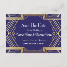 Navy Save the Date Wedding Party Gold Einladungen