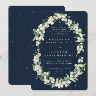 Navy Schneebeere+Eukalyptus Hochzeitsempfang Only Einladung