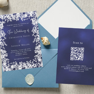 Navy Schneeflocken Winterhochzeit QR Code UAWG Einladung