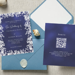 Navy Schneeflocken Winterhochzeit QR Einladung