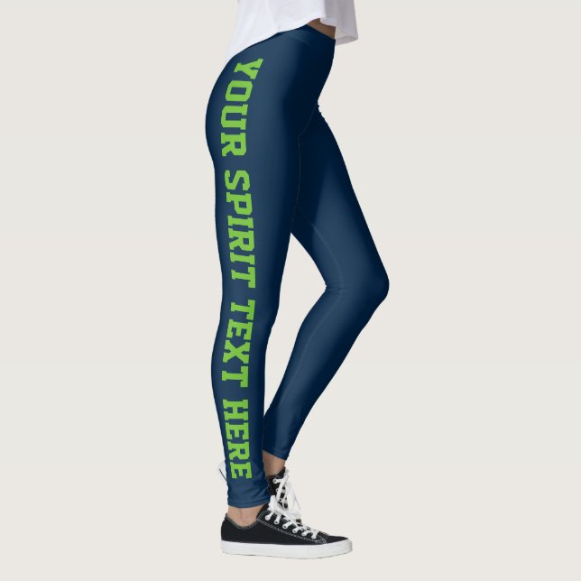 Navy School Spirit Leggings Custom Lime Green Text (Rechts)