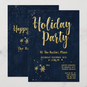 Navy & Shimmering Gold Calligraphy Holiday Party Einladung