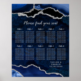 Navy Silber Achat Hochzeit Sitzordnung 10 Tisch Poster