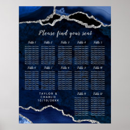 Navy Silber Achat Hochzeit Sitzordnung 12 Tische Poster