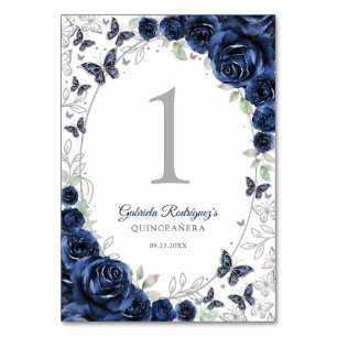 Navy Silber Blumen Quinceanera Tischnummer