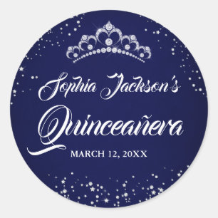 Navy Silber Diamant Glitz Tiara Quinceanera Runder Aufkleber