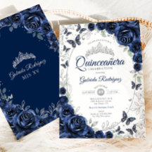 Navy Silber Floral Quinceanera