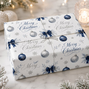 Navy Silber Frohe Weihnachten Typografie Urlaub Geschenkpapier