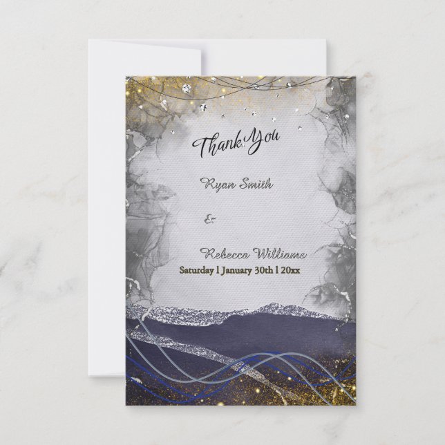 Navy Silber Gold Hochzeit Danke Karte (Vorderseite)