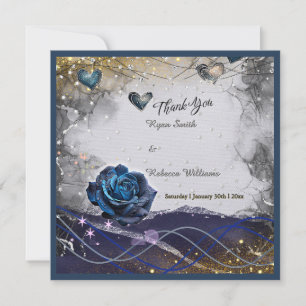 Navy Silber Gold Hochzeit Danke Karte