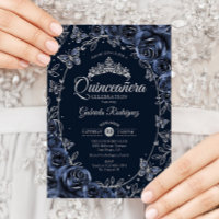 Navy Silber Schmetterlinge Rosen Quinceanera