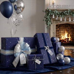 Navy Silber Sternennacht Minimalistisches Geschenk Geschenkpapier