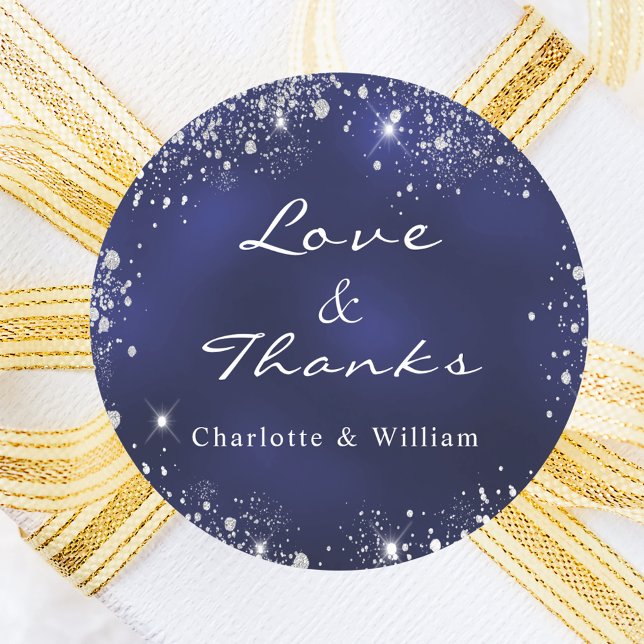 Navy Silber Vielen Dank für Ihre Hochzeit Runder Aufkleber (Von Creator hochgeladen)