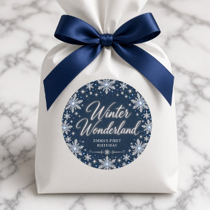 Navy Silber Winter Wonderland 1. Geburtstag Runder Aufkleber