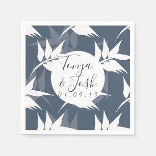 Navy Silohuette Tropisches Blattmuster Serviette