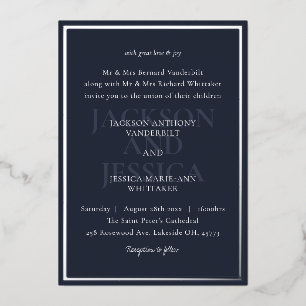 Navy & Silver Bold Minimalistische Hochzeit Folieneinladung