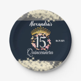 Navy Silver Elegant Quinceanera Feier Pappteller