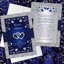 Navy Silver Floral Hearts IMITATE Hochzeitsreise e