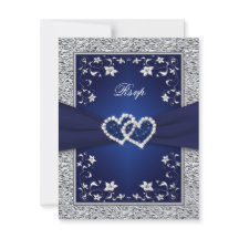 Navy Silver Floral Hearts IMITATS Foil Wedding RSV