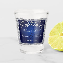 Navy, Silver Floral, Hearts Shot glass Schnapsglas