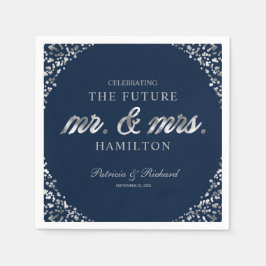 Navy Silver Future Mr. and Mrs Engagement Party Serviette