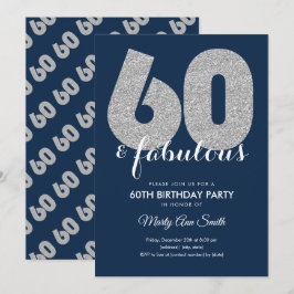 Navy Silver Glitzer 60 & Fabulous Geburtstagsparty Einladung
