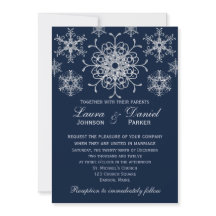 Navy Silver Glitzer Blick Schneeflocken Einladung 