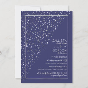 Navy Silver Glitzer Diagonal Confetti Verlobung Einladung
