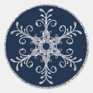 Navy Silver Glitzer sieht Snowflake Hochzeitsticke Runder Aufkleber