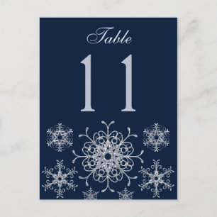 Navy Silver Glitzer Snowflakes Tischnummer Card