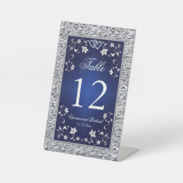 Navy, Silver Gray Floral Tischnummer Pedestal Sig Sockelschild