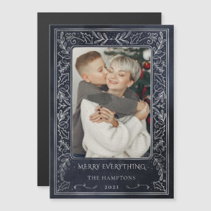 Navy Silver Holly Foto Holiday Magnetkarte