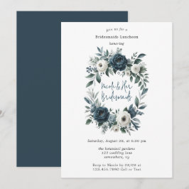 Navy & Silver Ivory Floral Bridesmaids Luncheon Einladung