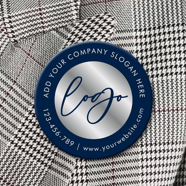 Navy & Silver Logo Corporate Business Werbeartikel Button (Von Creator hochgeladen)