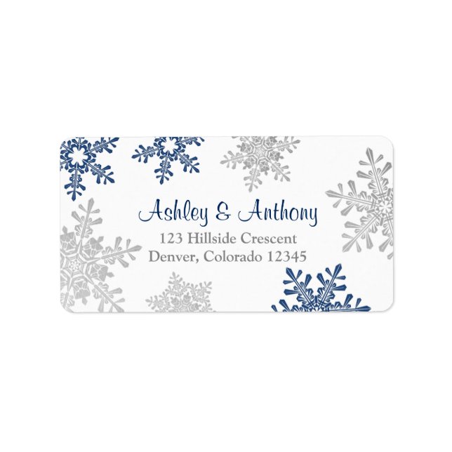 Navy Silver Snowflake Hochzeit Rücksendeadresse Adressaufkleber (Vorne)