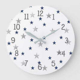 Navy Silver Stars Twinkle Baby Kinderzimmer Decke Große Wanduhr