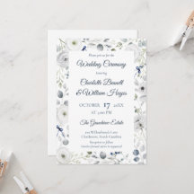 Navy Silver Watercolor Floral Invitation