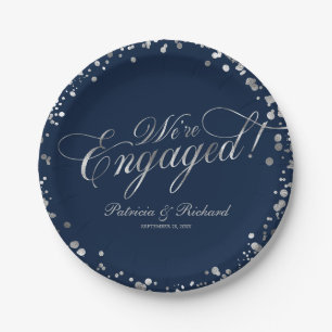 Navy Silver Wir sind Verlobte Engagement Party Pappteller
